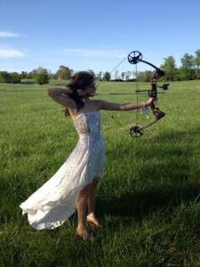 girl prom shoting bow